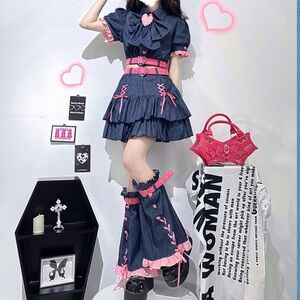 Cute Hot Y2K Gyaru Jeans Suit Shirt+Skirt